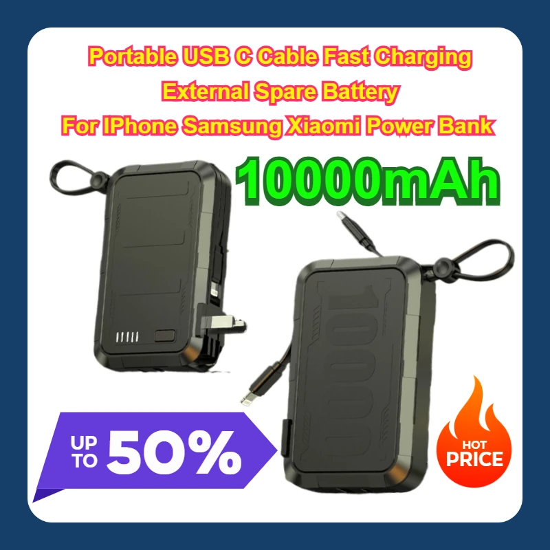10000mAh Portable USB C Cable Fast Charging External Spare Battery For IPhone Samsung Xiaomi Power Bank
10000mAh Portable USB C Cable Fast Charging External Spare Battery For IPhone Samsung Xiaomi Power Bank