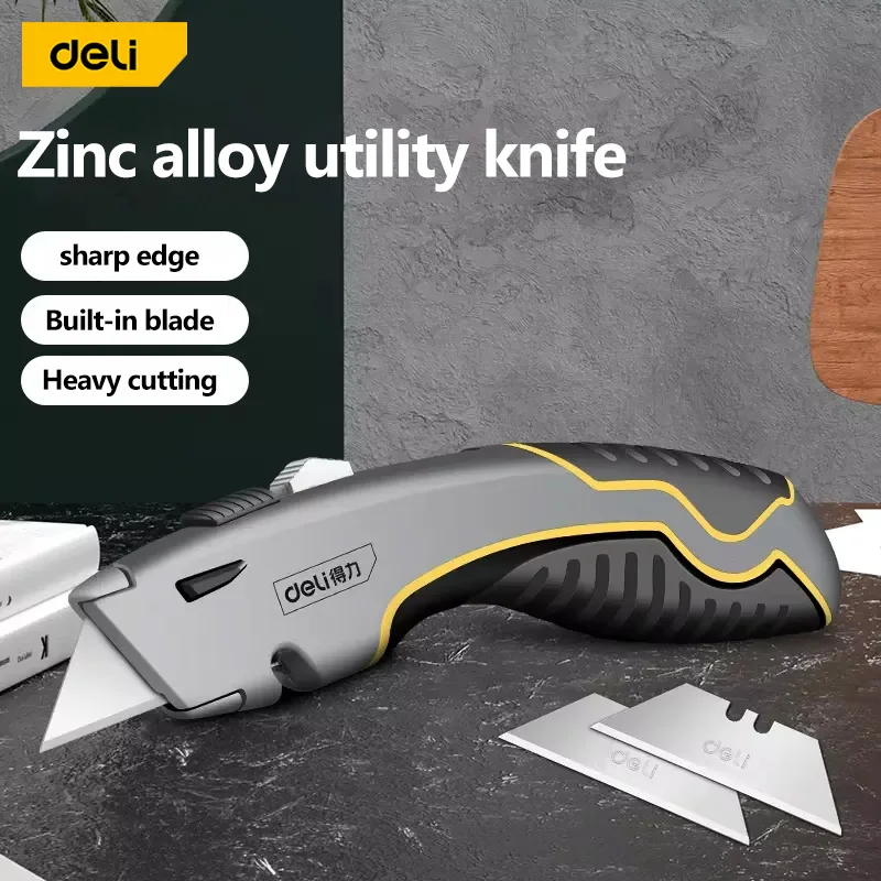 Deli Zinc Alloy Utility Knife, Box Cutter Heavy Duty Retractable for Cartons Cardboard and Boxes with Blade Storage Design
Deli Zinc Alloy Utility Knife, Box Cutter Heavy Duty Retractable for Cartons Cardboard and Boxes with Blade Storage Design