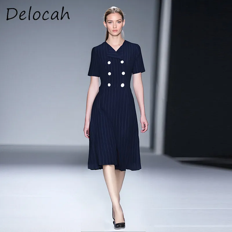 Deloach весенне-летнее модное новое женское двубортное платье с лацканами в синюю полоску, облегающее плиссированное большое свободное платье с короткими рукавами
Deloach весенне-летнее модное новое женское двубортное платье с лацканами в синюю полоску, облегающее плиссированное большое свободное платье с короткими рукавами