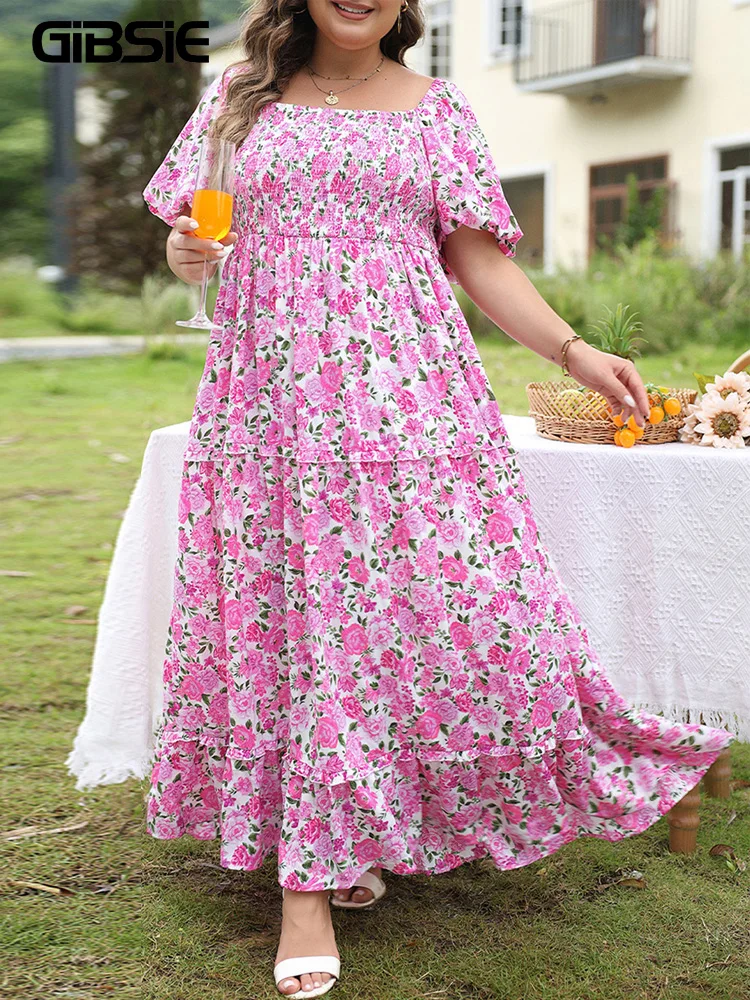 GIBSIE Plus Size Square Neck Puff Sleeve Ruffle Hem Dress For Women Summer Vintage Pockets Big Swing Floral Print Long Dresses
GIBSIE Plus Size Square Neck Puff Sleeve Ruffle Hem Dress For Women Summer Vintage Pockets Big Swing Floral Print Long Dresses