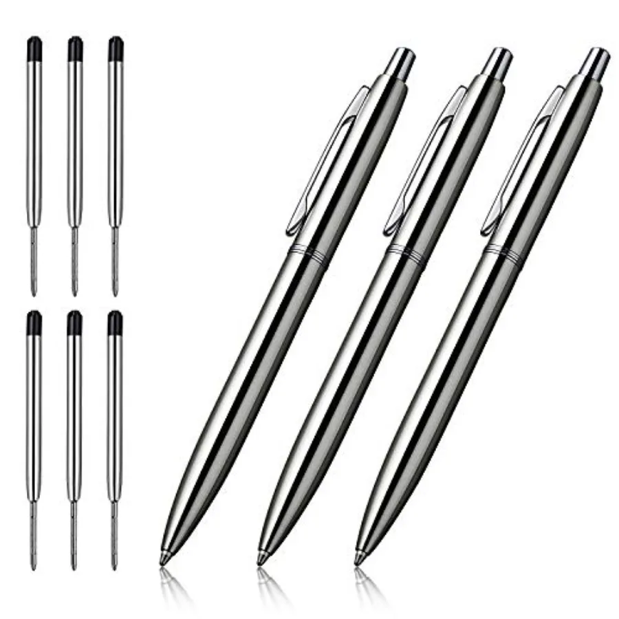 3 Pcs Retractable Metal Ballpoint Pens, for Gift, Business, Office, 1.0mm Medium Point Ink, 6 Extras Replaceable Metal Refills
3 Pcs Retractable Metal Ballpoint Pens, for Gift, Business, Office, 1.0mm Medium Point Ink, 6 Extras Replaceable Metal Refills