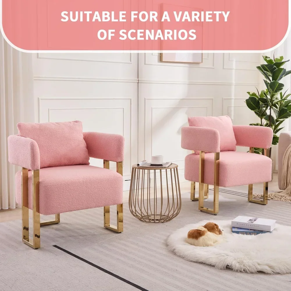Set of 2 Modern Barrel Chairs: Upholstered Armchairs with Gold Metal Legs & Soft Teddy Fabric - Living Room Accent Chairs
Set of 2 Modern Barrel Chairs: Upholstered Armchairs with Gold Metal Legs & Soft Teddy Fabric - Living Room Accent Chairs