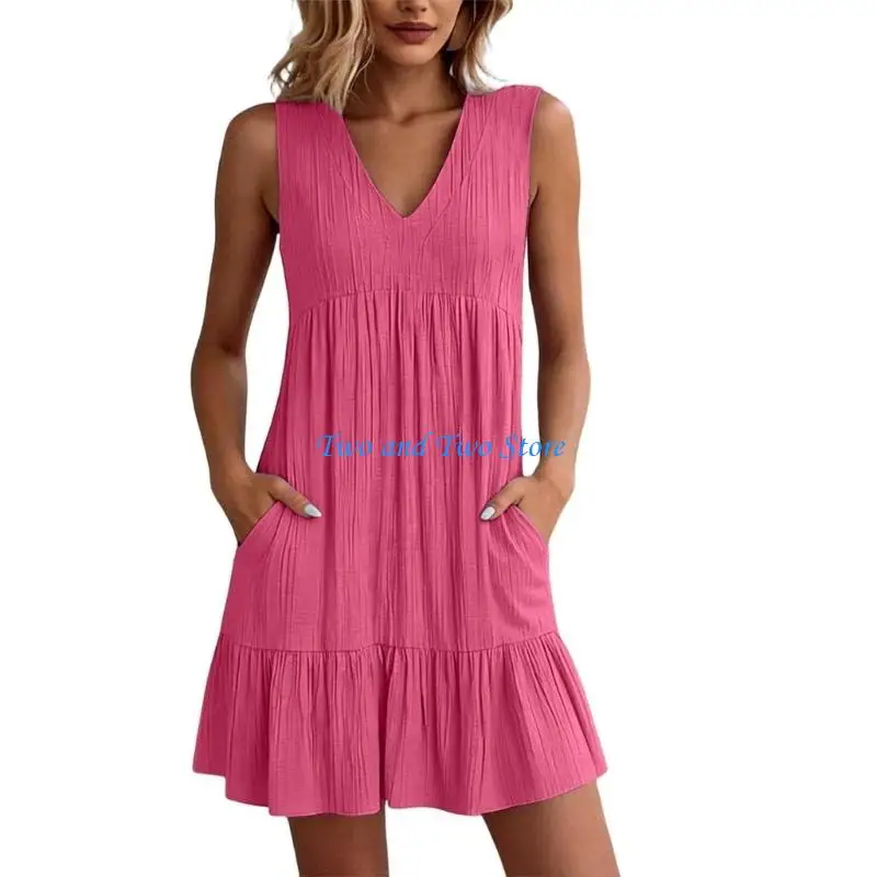 HX6F Dresses for Women V Neck Dress with Pockets Sleeveless Flowy Ruffle Short Dresses Beach
HX6F Dresses for Women V Neck Dress with Pockets Sleeveless Flowy Ruffle Short Dresses Beach