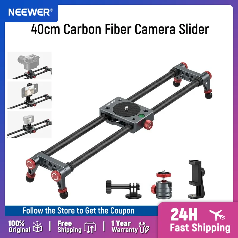 NEEWER 40cm/60cm Carbon Fiber Camera Slider with 360° Ball Head/Phone Clamp/Camera Mount, Dolly Rail Track For GoPro Insta360
NEEWER 40cm/60cm Carbon Fiber Camera Slider with 360° Ball Head/Phone Clamp/Camera Mount, Dolly Rail Track For GoPro Insta360