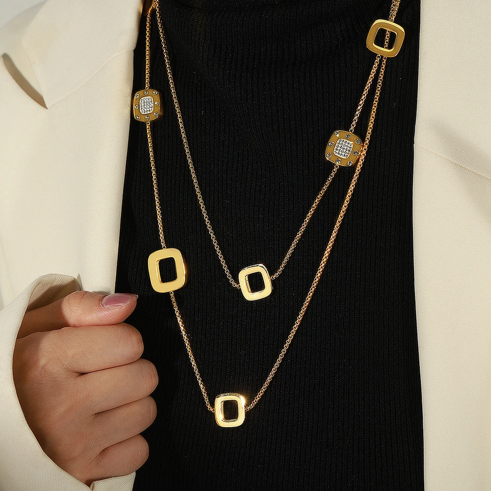 Trendy Stainless Steel Sweater Chain Necklaces For Women Square Heart Rhinestone Pendant Long Choker Necklace Wedding Jewelry
Trendy Stainless Steel Sweater Chain Necklaces For Women Square Heart Rhinestone Pendant Long Choker Necklace Wedding Jewelry