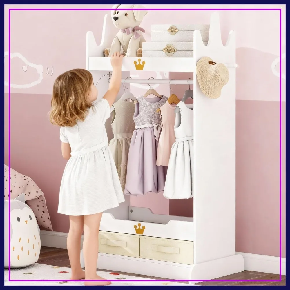 Kids Dress Up Storage with Mirror, Costume Wardrobe with Shelves & Drawers, White
Kids Dress Up Storage with Mirror, Costume Wardrobe with Shelves & Drawers, White