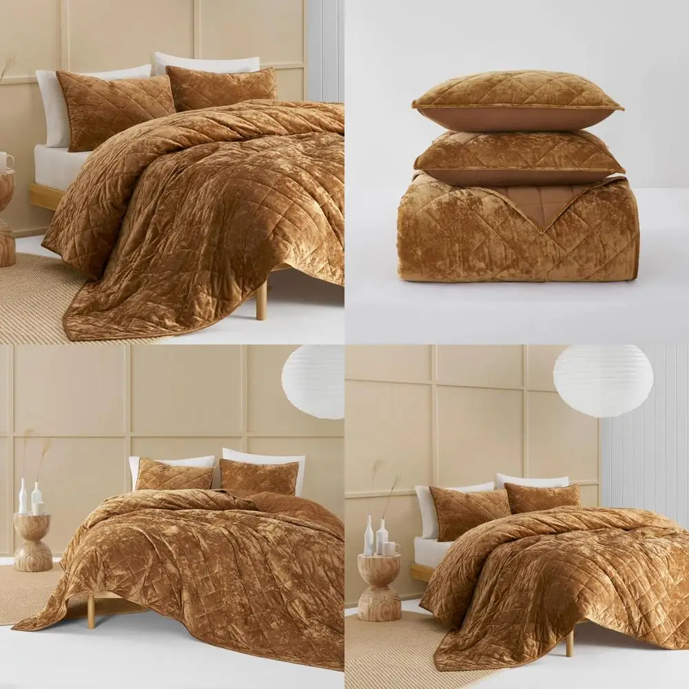 Elegant Caramel Velvet Queen Size Bedding Set with Lightweight Comforter and Matching Shams, Plush Diamond Stitched Bedspread fo
Elegant Caramel Velvet Queen Size Bedding Set with Lightweight Comforter and Matching Shams, Plush Diamond Stitched Bedspread fo