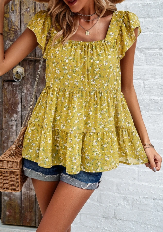 Women's Floral Printed Square Neck Sleeveless Loose Casual Top Temperament Commuting Summer Fashion Women Pearl Chiffon T-Shirt
Women's Floral Printed Square Neck Sleeveless Loose Casual Top Temperament Commuting Summer Fashion Women Pearl Chiffon T-Shirt