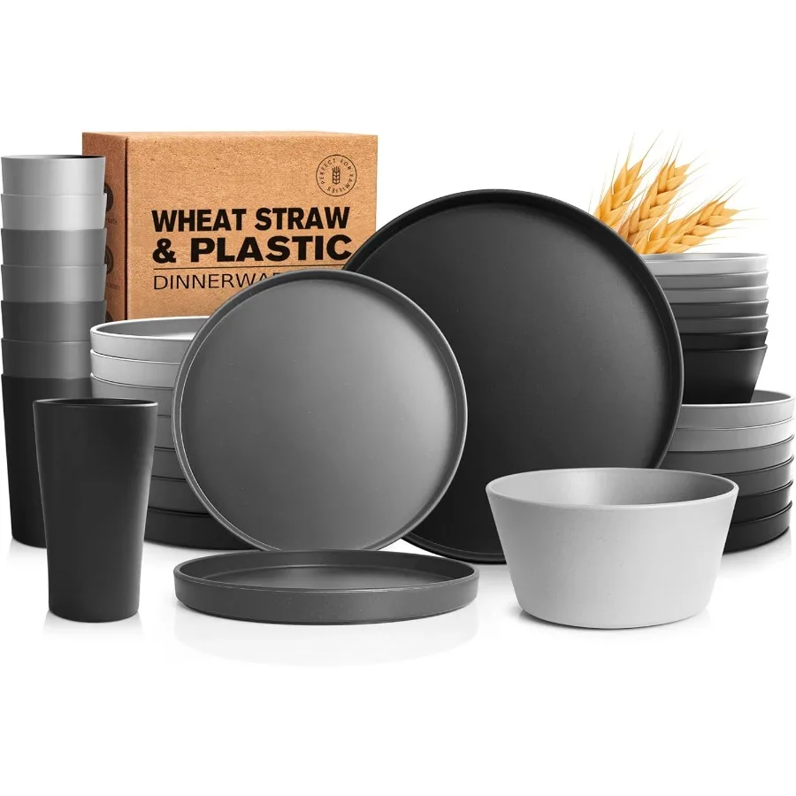 32Piece Kitchen Plastic Coupe Wheat Straw Dinnerware Set Service for 8 Dinner Plates Dessert Plate Cereal Bowls Cups Unbreakabl
32Piece Kitchen Plastic Coupe Wheat Straw Dinnerware Set Service for 8 Dinner Plates Dessert Plate Cereal Bowls Cups Unbreakabl