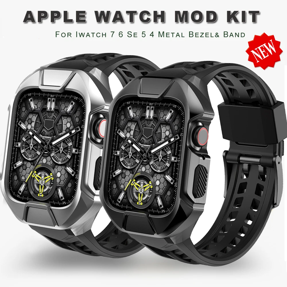 44 мм 45 мм Роскошный Металлический Чехол резиновый ремешок для Apple Watch Series 7 Мужской спортивный ремешок модификация комплект для iWatch SE 654 браслет
44 мм 45 мм Роскошный Металлический Чехол резиновый ремешок для Apple Watch Series 7 Мужской спортивный ремешок модификация комплект для iWatch SE 654 браслет