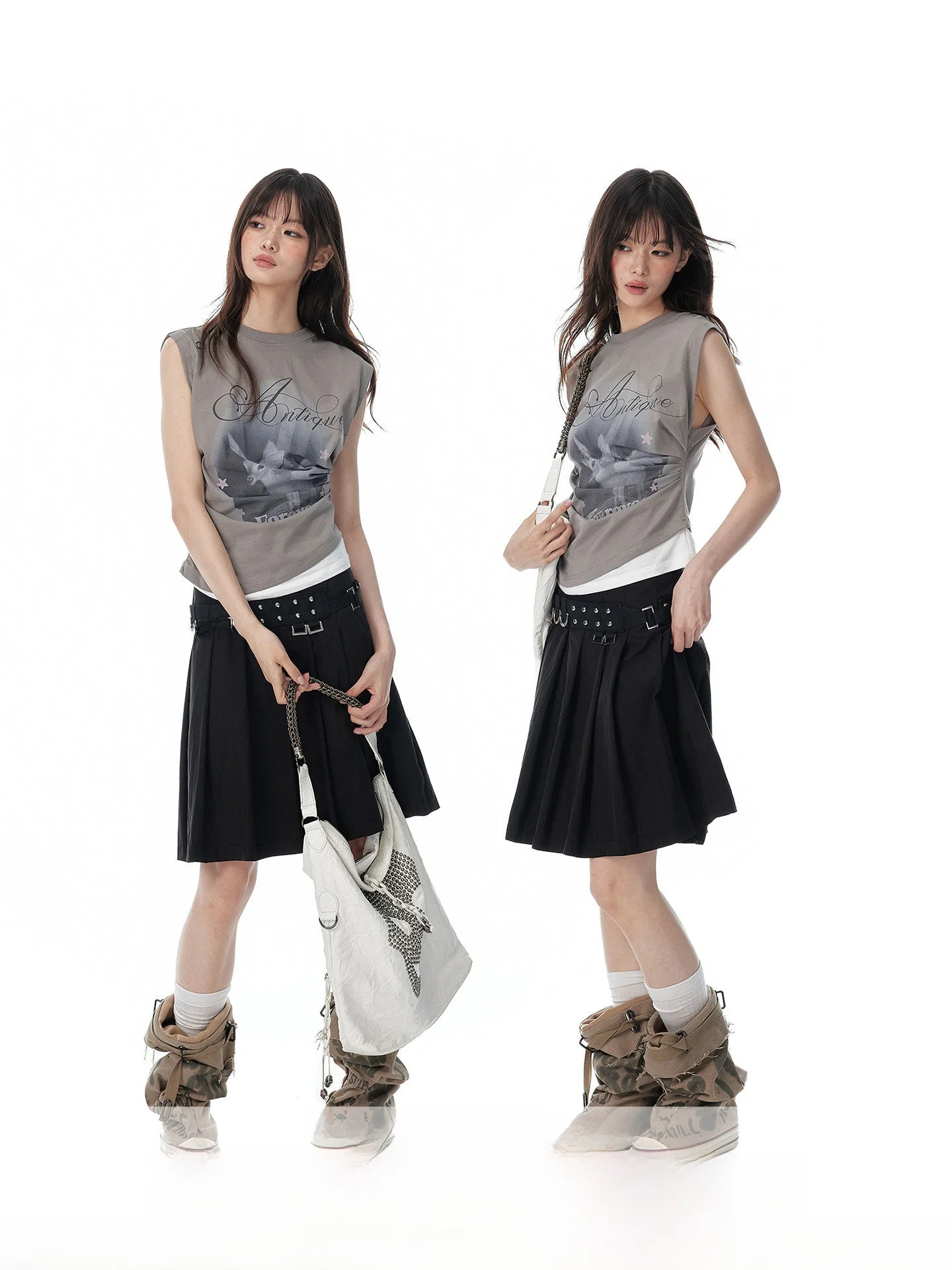 JIKOO Grey Printed Sleeveless Vest Fake Two-Piece Splicing Slimming Top Korean Style Sweet Cool Casual Cotton T-Shirt for Women
JIKOO Grey Printed Sleeveless Vest Fake Two-Piece Splicing Slimming Top Korean Style Sweet Cool Casual Cotton T-Shirt for Women