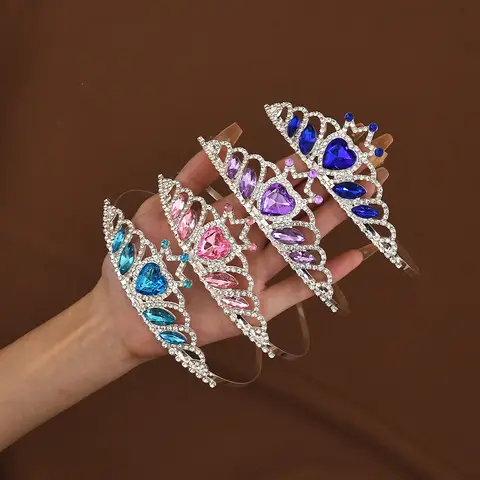 Cerceau de cheveux couronne en cristal Simple pour filles, diadème en strass, coiffure pour fête d'anniversaire, bal, accessoires de cheveux pour enfants
