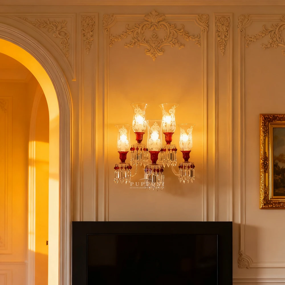 New Arrival Luxury Wall Candle Sconces Indoor with Frosted Glass Lamp Shade French Style LED Red Crystal Wall Light
New Arrival Luxury Wall Candle Sconces Indoor with Frosted Glass Lamp Shade French Style LED Red Crystal Wall Light