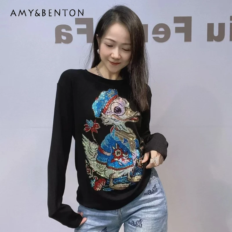 Autumn Bottoming Shirt Long Sleeves Inner Wear Black Crew Neck Rhinestone Tshirts High-End Slimming Top Pullover T-shirt Ladies
Autumn Bottoming Shirt Long Sleeves Inner Wear Black Crew Neck Rhinestone Tshirts High-End Slimming Top Pullover T-shirt Ladies
