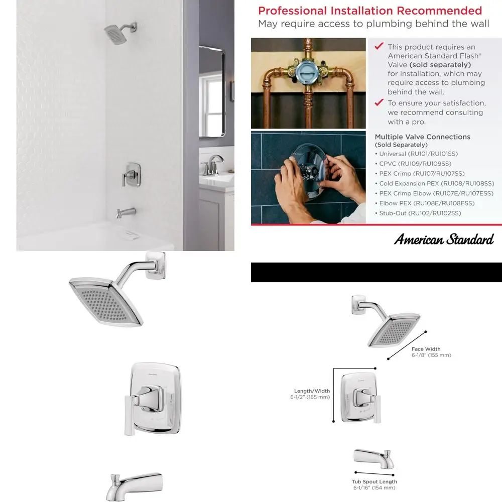 1.8 GPM Tub and Shower Trim Kit, Polished Chrome Finish
1.8 GPM Tub and Shower Trim Kit, Polished Chrome Finish