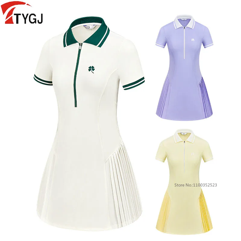 TTYGJ Summer Zipper Polo Collar Golf Dress Women Short Sleeved Slim Tennis Golf Dress with Short Elastic Pleated Skirts
TTYGJ Summer Zipper Polo Collar Golf Dress Women Short Sleeved Slim Tennis Golf Dress with Short Elastic Pleated Skirts