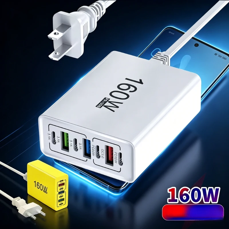 160W Ultra Fast 6-Port Charger, PD Type C + QC3.0 USB Charging Station, Universal Wall Charger for Phone/Laptop/Tablet
160W Ultra Fast 6-Port Charger, PD Type C + QC3.0 USB Charging Station, Universal Wall Charger for Phone/Laptop/Tablet