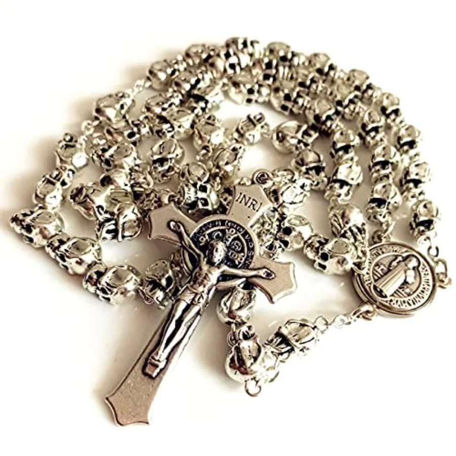Handmade Catholic Saint St.Benedict Rosary Crucifix Cross Silver skull beads Catholic necklace Gift Box
Handmade Catholic Saint St.Benedict Rosary Crucifix Cross Silver skull beads Catholic necklace Gift Box