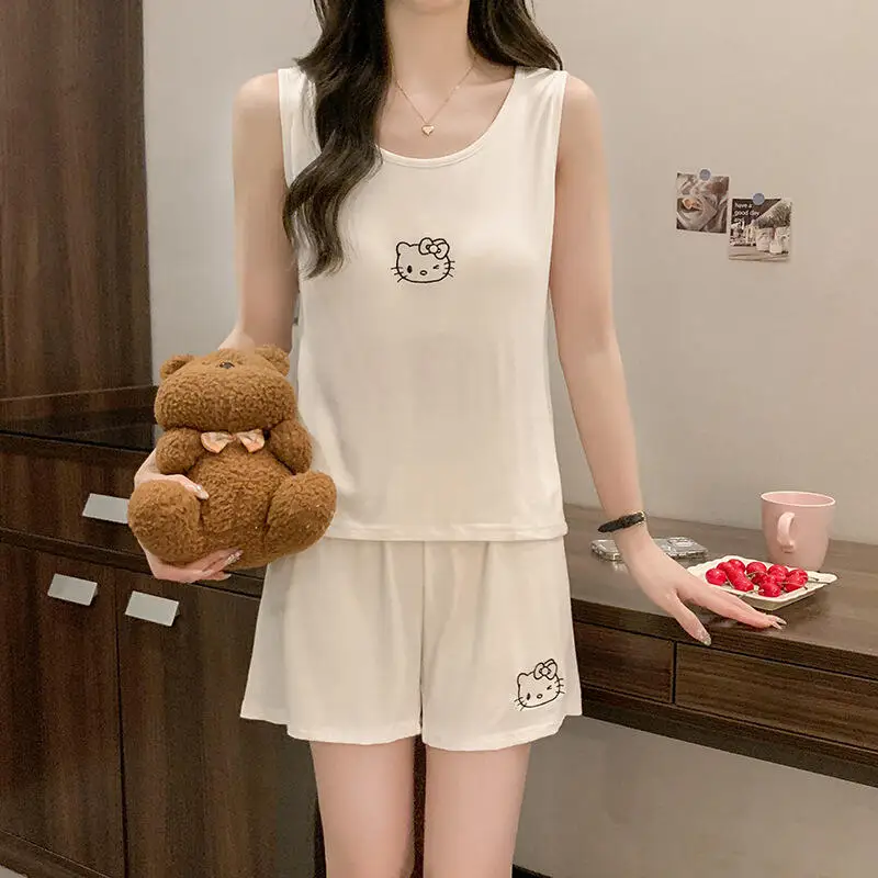 Пижамы 2 шт., летние шорты на подтяжках «Hello Kitty», новый стиль, милая, чистая модная домашняя одежда для девочек с накладкой на грудь
Пижамы 2 шт., летние шорты на подтяжках «Hello Kitty», новый стиль, милая, чистая модная домашняя одежда для девочек с накладкой на грудь