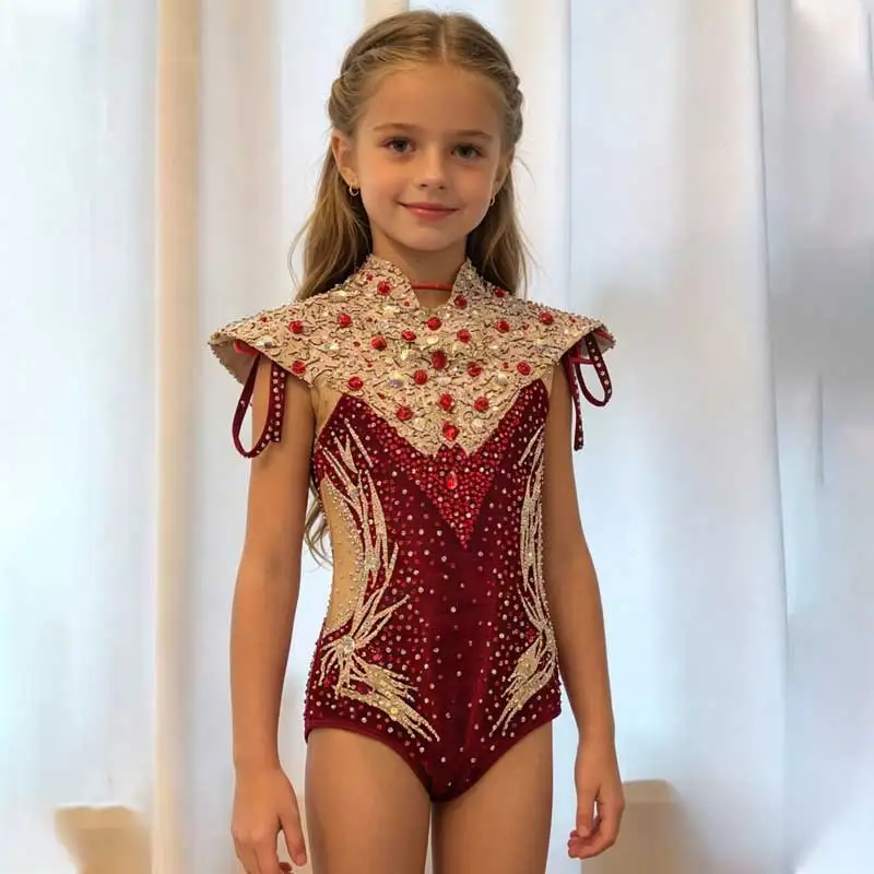 Artistic gymnastics competition uniform, red, fully diamond-studded, for performance, competition, and grading
Artistic gymnastics competition uniform, red, fully diamond-studded, for performance, competition, and grading