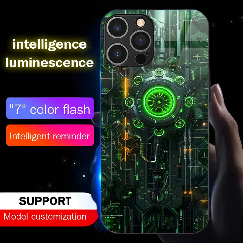 Machinery Wheel LED Light Glow Luminous Tempered Glass Phone Case For iPhone 16 E 15 14 13 12 11 Pro Max XR XS Plus
Machinery Wheel LED Light Glow Luminous Tempered Glass Phone Case For iPhone 16 E 15 14 13 12 11 Pro Max XR XS Plus