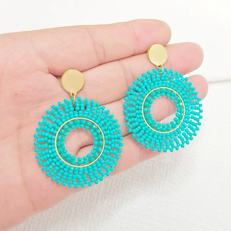 Beaded earrings Roundness Crystal Hollow out Originality Hand knitting Bohemia Alloy Tide Simple Rice bead earrings
Beaded earrings Roundness Crystal Hollow out Originality Hand knitting Bohemia Alloy Tide Simple Rice bead earrings