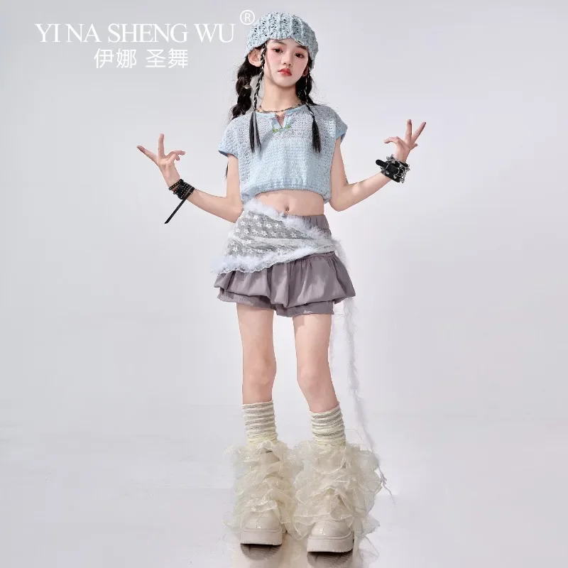 Kids Jazz Dance Clothes Girls Cheerleading Dance Performance Suit Blue Crop Tops Gray Skirt Kpop Hip Hop Catwalk Stage Wear
Kids Jazz Dance Clothes Girls Cheerleading Dance Performance Suit Blue Crop Tops Gray Skirt Kpop Hip Hop Catwalk Stage Wear