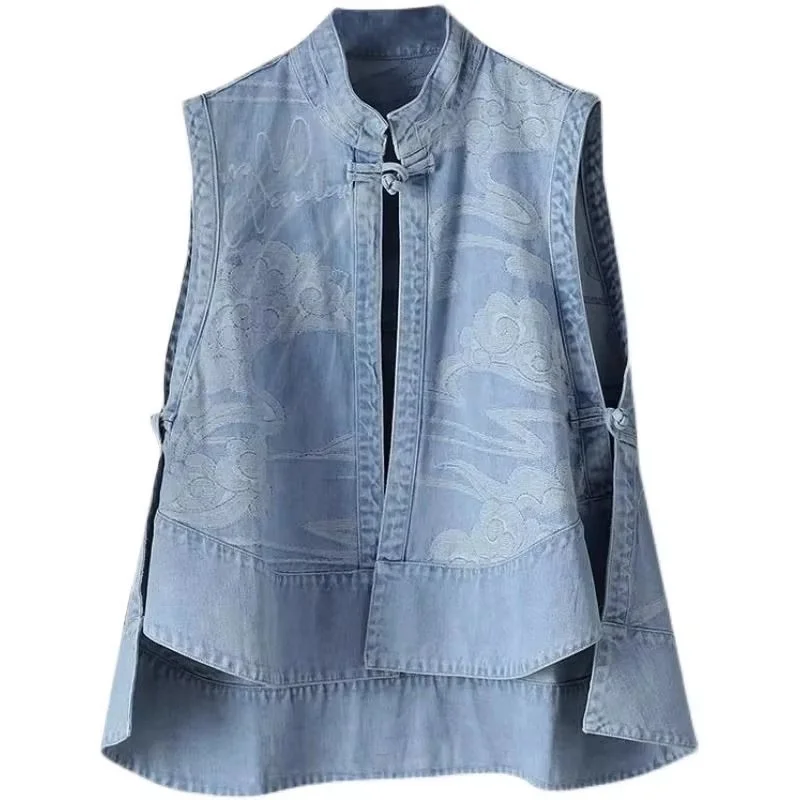 Spring Summer Women Denim Vest New Chinese Style Buckle Cheongsam Blouse Loose Sleeveless Jacket Waistcoat Female Cardigan Coat
Spring Summer Women Denim Vest New Chinese Style Buckle Cheongsam Blouse Loose Sleeveless Jacket Waistcoat Female Cardigan Coat
