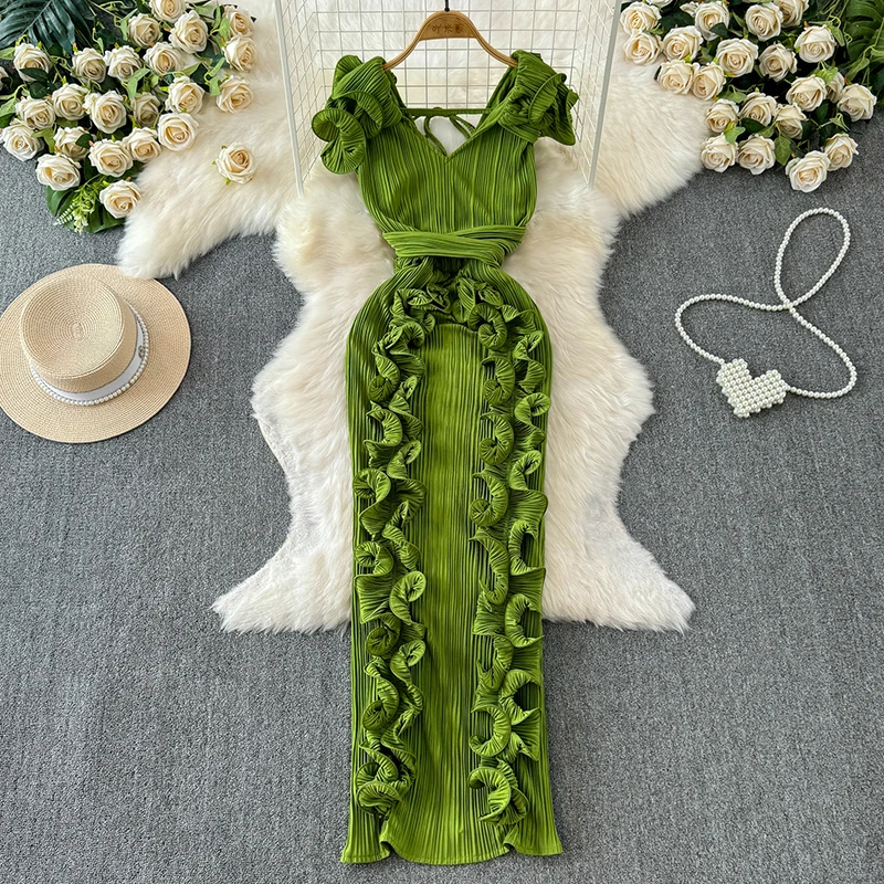 High Stretch V Neck Pleated Folds Long Dress Women Summer Short Sleeve Elegant Evening Party Ruffles Dresses
High Stretch V Neck Pleated Folds Long Dress Women Summer Short Sleeve Elegant Evening Party Ruffles Dresses