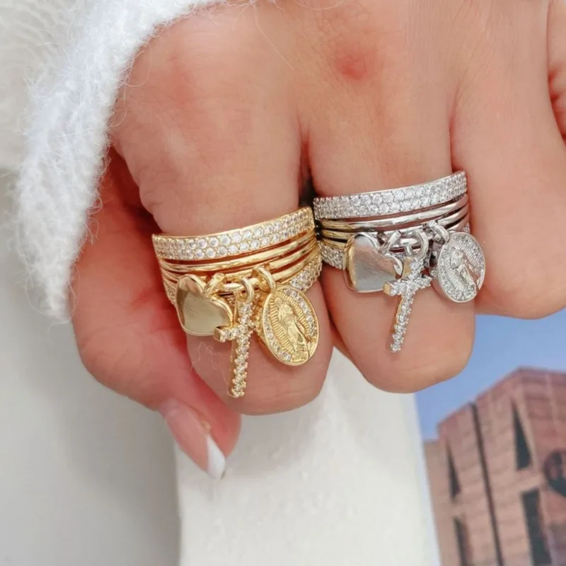 18K Gold Plated Virgin Mary Cross Charm Open Ring Zirconia Inlaid Adjustable Jewelry for Women Daily Wear Religious Occasions
18K Gold Plated Virgin Mary Cross Charm Open Ring Zirconia Inlaid Adjustable Jewelry for Women Daily Wear Religious Occasions