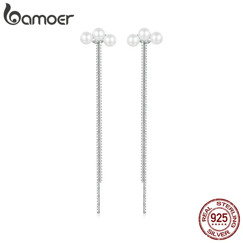 BAMOER 925 Sterling Silver Pearl Stud Earrings for Women Girls, Elegant Shell Pearl Long Tassel Chain Dangle Drop Earrings
BAMOER 925 Sterling Silver Pearl Stud Earrings for Women Girls, Elegant Shell Pearl Long Tassel Chain Dangle Drop Earrings