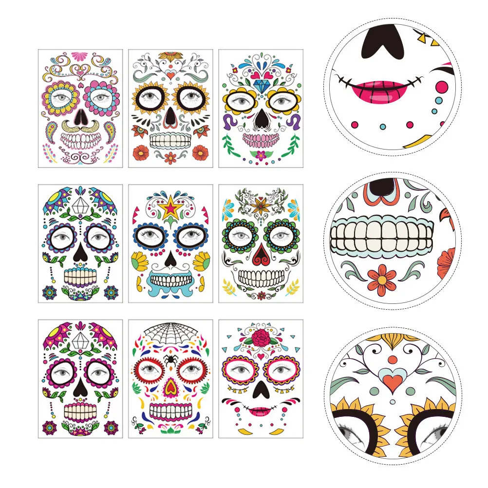 9Pcs Waterproof Face Tattoos Stickers Funny Environmental Paper Halloween Safe Skin Long Lasting Easy Paste Remove Body
9Pcs Waterproof Face Tattoos Stickers Funny Environmental Paper Halloween Safe Skin Long Lasting Easy Paste Remove Body