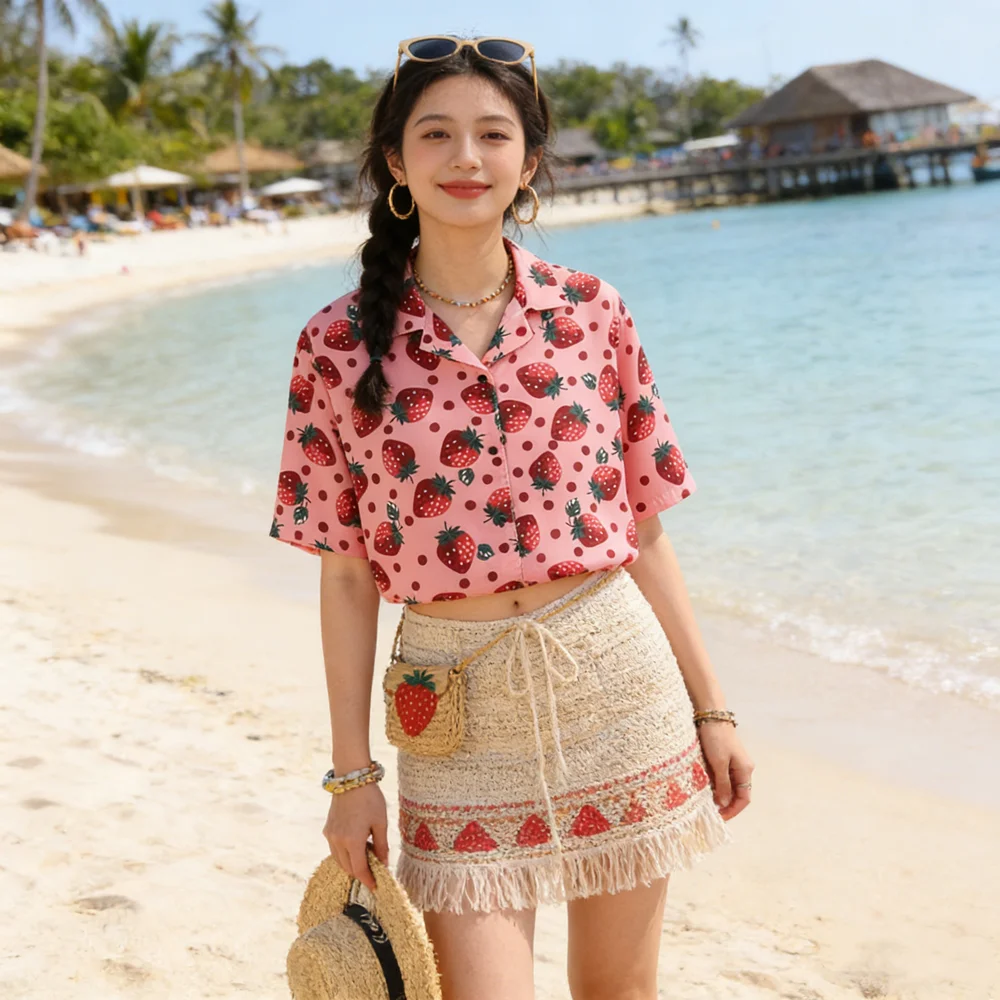 Harajuku Kawaii Girl Blouse Cute Strawberry Polka Dot Print Short Sleeve Blusa Female Hawaii Camisa Summer Beach Women Shirt Top
Harajuku Kawaii Girl Blouse Cute Strawberry Polka Dot Print Short Sleeve Blusa Female Hawaii Camisa Summer Beach Women Shirt Top