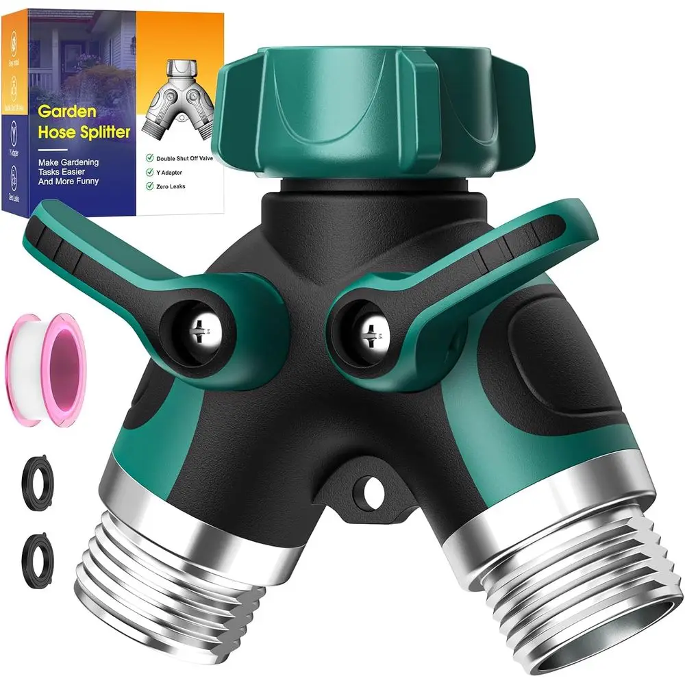 2 Way Garden Hose Splitter with Shut-Off, Water Spigot Splitter or 3/4 Hose Connector, Heavy Duty Metal Outdoor Faucet Splitter
2 Way Garden Hose Splitter with Shut-Off, Water Spigot Splitter or 3/4 Hose Connector, Heavy Duty Metal Outdoor Faucet Splitter