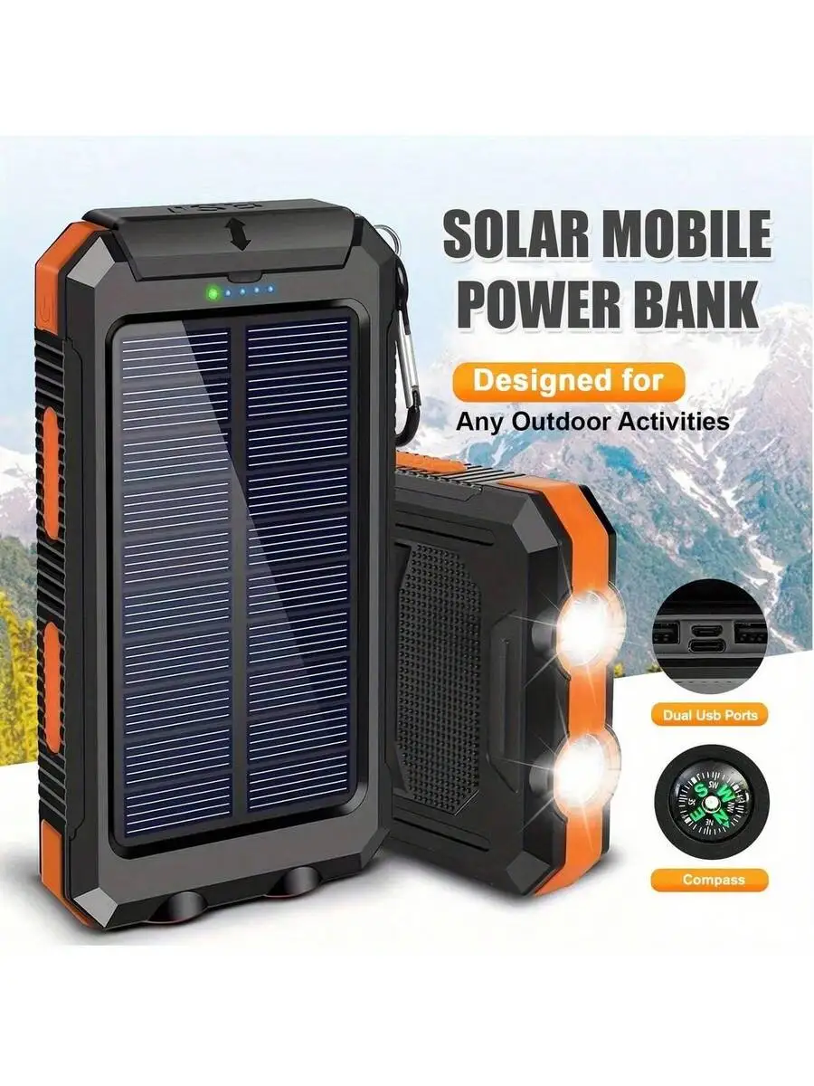 10000mAh Solar Power Bank With Dual USB Ports LED Flashlight And Compass For Outdoor Camping Hiking
10000mAh Solar Power Bank With Dual USB Ports LED Flashlight And Compass For Outdoor Camping Hiking