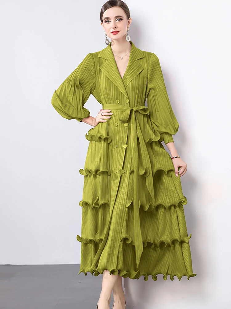 Notched Cardigan Fold Tierred Dresses Spring Women Lantern Sleeve Double Breasted Long Dress Summer Loose Knee Over Cake Dress
Notched Cardigan Fold Tierred Dresses Spring Women Lantern Sleeve Double Breasted Long Dress Summer Loose Knee Over Cake Dress