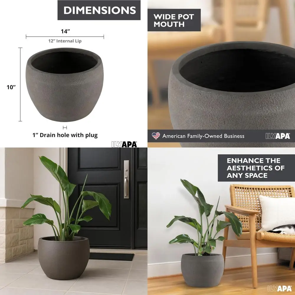14 Inch Modern Concrete Planter - 14x10 Inch Drainage-Enabled Outdoor/Indoor Pot for Plants and Trees
14 Inch Modern Concrete Planter - 14x10 Inch Drainage-Enabled Outdoor/Indoor Pot for Plants and Trees