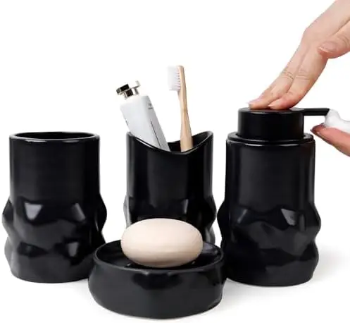 Modern Ceramic Bathroom Set - Matte Black Soap Dispenser & Accessories
Modern Ceramic Bathroom Set - Matte Black Soap Dispenser & Accessories