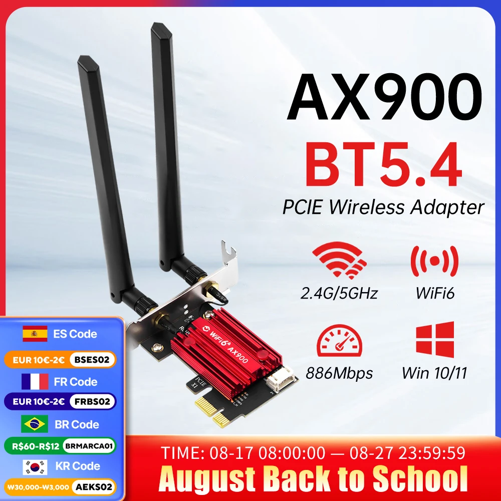 FENVI WiFi 6 AX900Pro PCIE Adapter Dual Band 2.4GHz/5GHz Bluetooth 5.4 802.11AX Wireless Network Card For PC Windows 10/11
FENVI WiFi 6 AX900Pro PCIE Adapter Dual Band 2.4GHz/5GHz Bluetooth 5.4 802.11AX Wireless Network Card For PC Windows 10/11