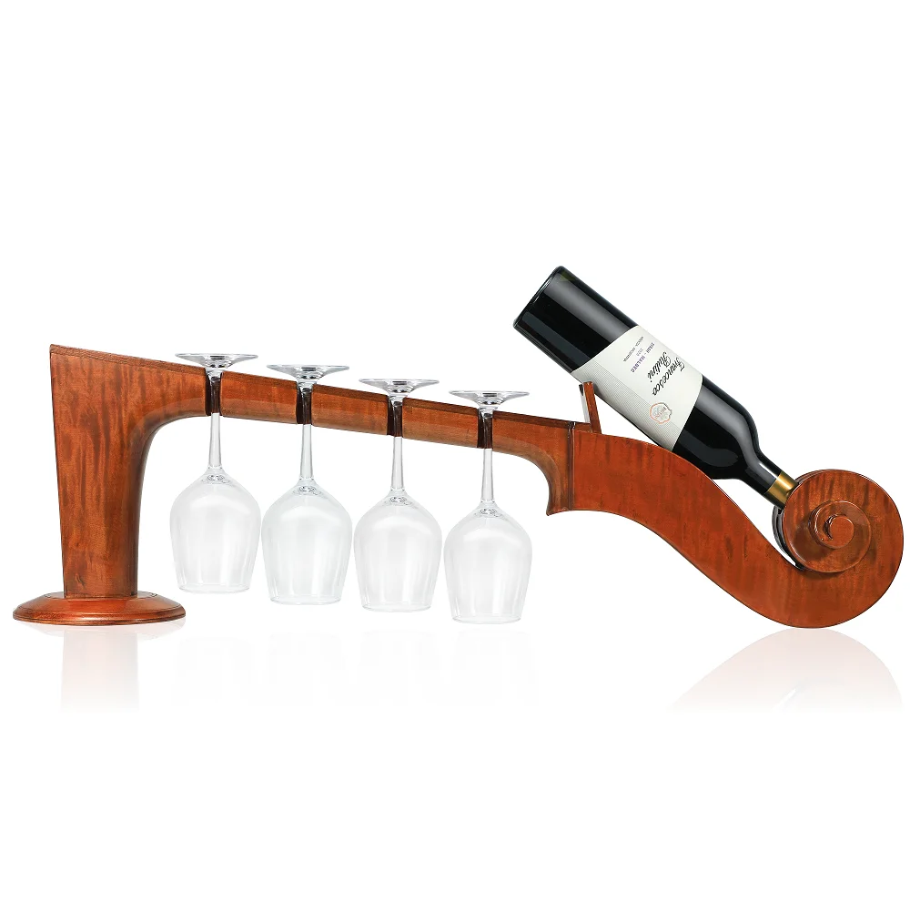 Violin-Inspired Solid Wood Wine Rack - Holder 1 Bottle & 4 Glasses, No-Assembly Tabletop Countertop Decor For Kitchen, Bar, Gift
Violin-Inspired Solid Wood Wine Rack - Holder 1 Bottle & 4 Glasses, No-Assembly Tabletop Countertop Decor For Kitchen, Bar, Gift