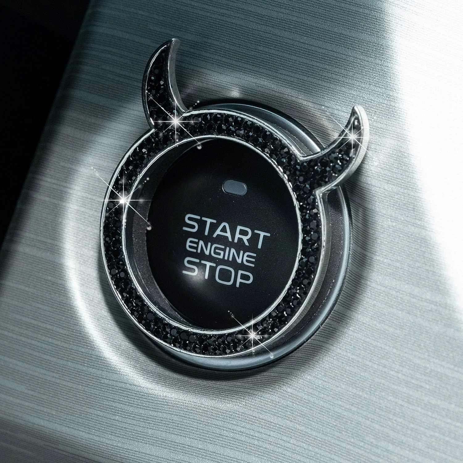 Hot Sale Devil Horn Bling Rhinestone Car Start Stop Button Cover, Black Crystal Engine Ignition Switch Ring Sticker
Hot Sale Devil Horn Bling Rhinestone Car Start Stop Button Cover, Black Crystal Engine Ignition Switch Ring Sticker