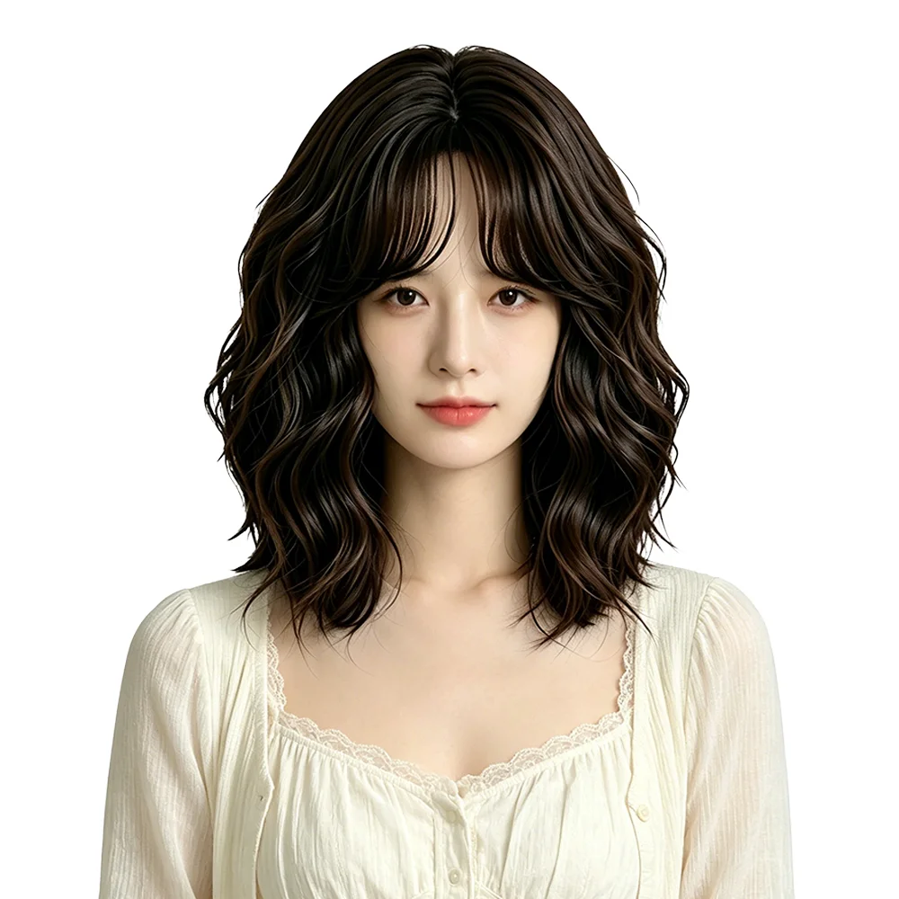 Dark Tea Color Air Bangs Bob Wig 35cm Shoulder Length Water Wave Clavicle Wig Heat Resistant Synthetic Wig For Women Daily Use
Dark Tea Color Air Bangs Bob Wig 35cm Shoulder Length Water Wave Clavicle Wig Heat Resistant Synthetic Wig For Women Daily Use