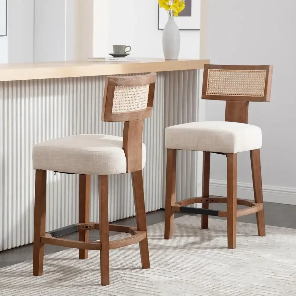 Set of 2 Natural Rattan Woven Counter Height Bar Stools with Linen Upholstered Seats, Beige
Set of 2 Natural Rattan Woven Counter Height Bar Stools with Linen Upholstered Seats, Beige