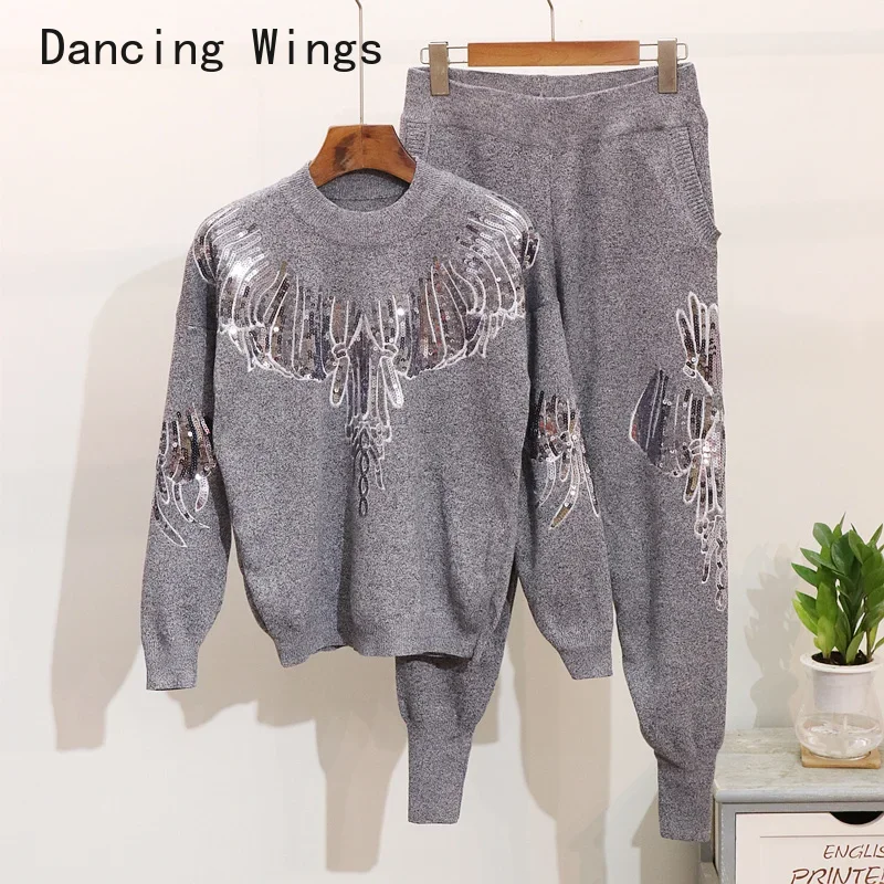 Women's Sweater Suit Autumn Winter Knitted Tracksuit Beaded sequin embroidery Pullovers+Pants Two Piece Set Outfits
Women's Sweater Suit Autumn Winter Knitted Tracksuit Beaded sequin embroidery Pullovers+Pants Two Piece Set Outfits