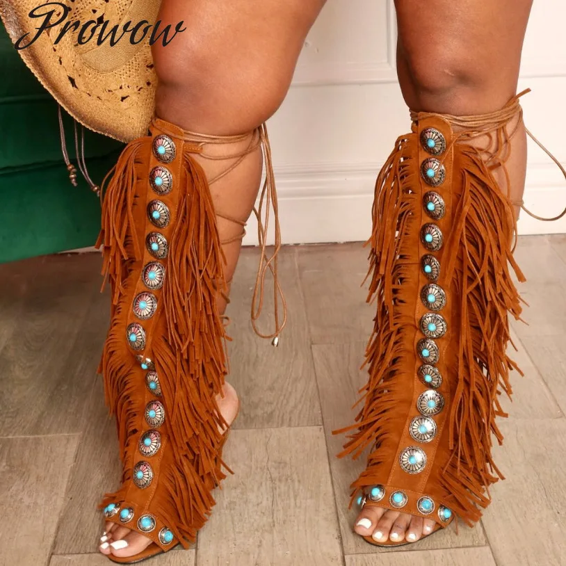 Летние кожаные босоножки на высоком каблуке с кисточками и ремешком в стиле вестерн, ковбойские богемные женские босоножки с открытым носком
Летние кожаные босоножки на высоком каблуке с кисточками и ремешком в стиле вестерн, ковбойские богемные женские босоножки с открытым носком