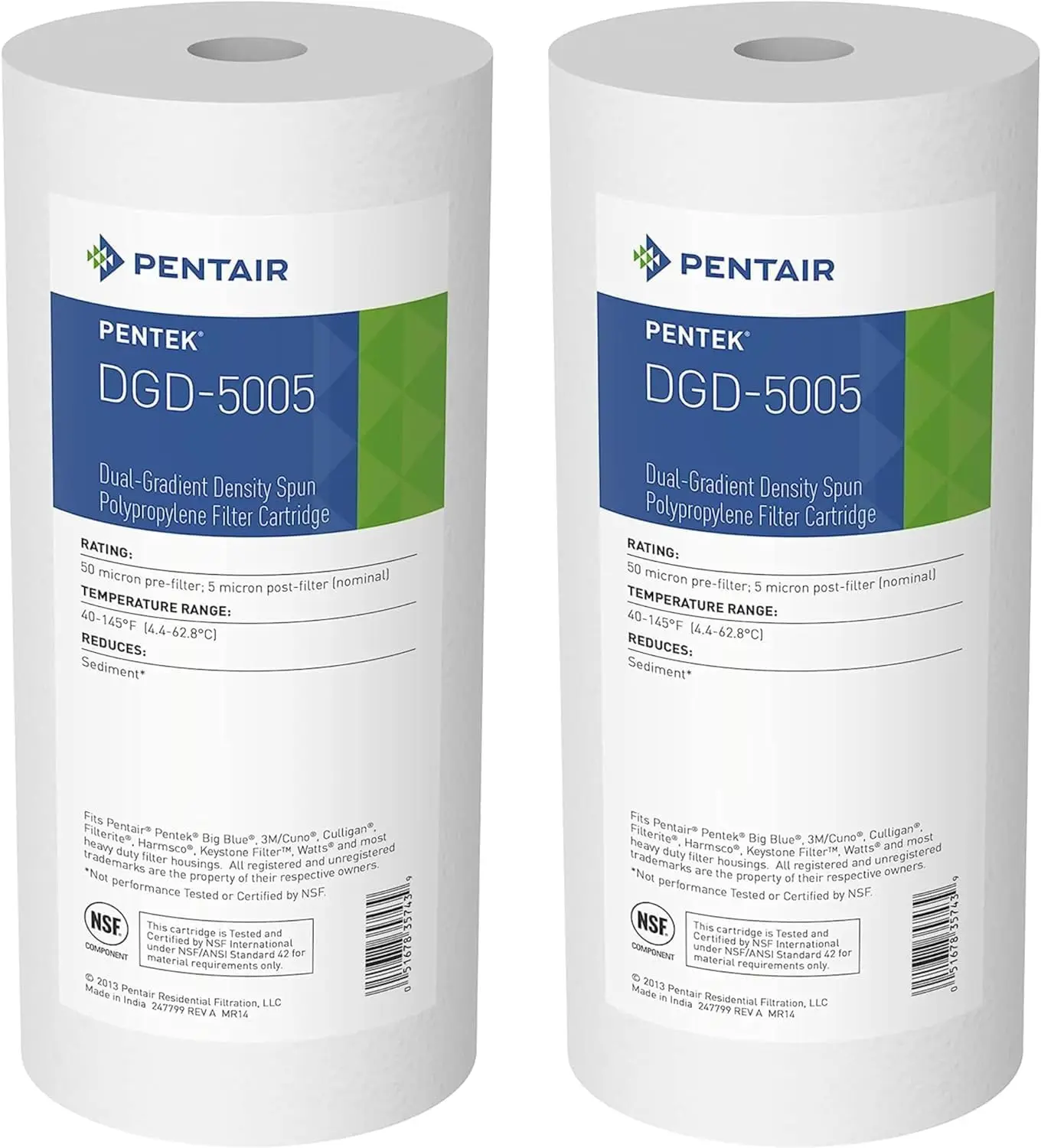 Pentair Pentek DGD-5005 Big Blue Water Filter Replacement Cartridge, 10" x 4.5" 5 Micron Sediment Pre-Filter for Whole House
Pentair Pentek DGD-5005 Big Blue Water Filter Replacement Cartridge, 10" x 4.5" 5 Micron Sediment Pre-Filter for Whole House