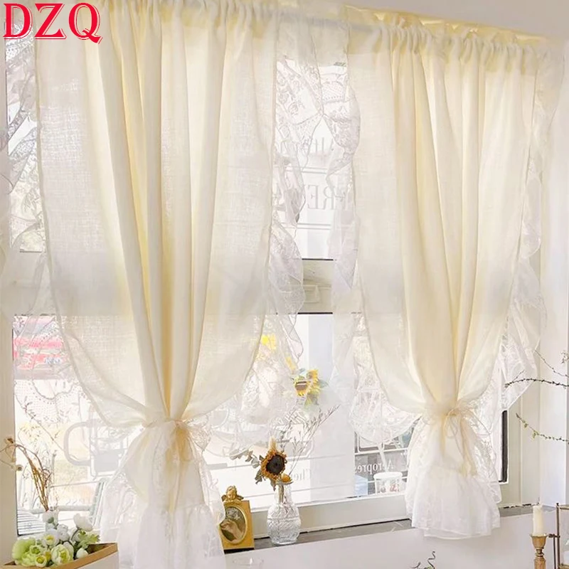 Semi-Blackout French Solid Cream Curtains for Living Room Warp Ruffled Lace Half Curtains for Bay Window #A349
Semi-Blackout French Solid Cream Curtains for Living Room Warp Ruffled Lace Half Curtains for Bay Window #A349