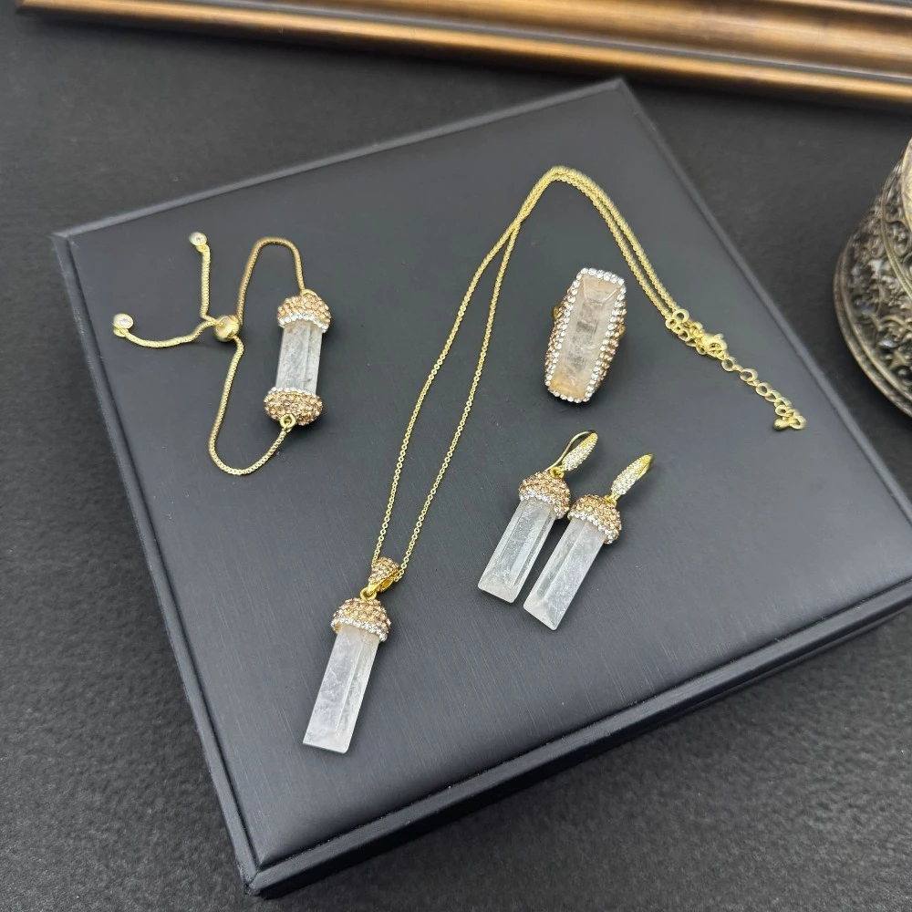 Natural Raw Clear Crystal Quartz Jewelry Set – 4-Piece Inlaid Design for Balancing All 7 Chakras & Attracting Clarity
Natural Raw Clear Crystal Quartz Jewelry Set – 4-Piece Inlaid Design for Balancing All 7 Chakras & Attracting Clarity