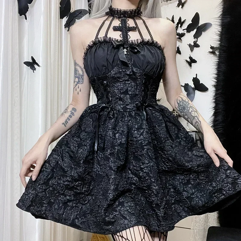 2025 Gothic Emo Jacquard A-line Dresses Goth dress Elegant Grunge Ruched Bandage Partywear Punk Black Women Halloween Club Dress
2025 Gothic Emo Jacquard A-line Dresses Goth dress Elegant Grunge Ruched Bandage Partywear Punk Black Women Halloween Club Dress