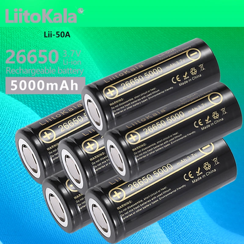 10PCS LiitoKala High Capacity 26650 5000mAh 3.7v Li-ion Rechargeable Battery 26650-50A battery for Flashlight 20A new packing
10PCS LiitoKala High Capacity 26650 5000mAh 3.7v Li-ion Rechargeable Battery 26650-50A battery for Flashlight 20A new packing